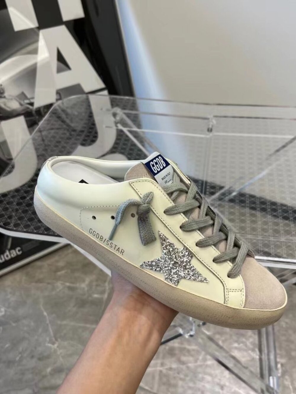 Golden Goose Super-Star sabot Women's Sneakers with Silver Glitter Star - Picture 5 of 5